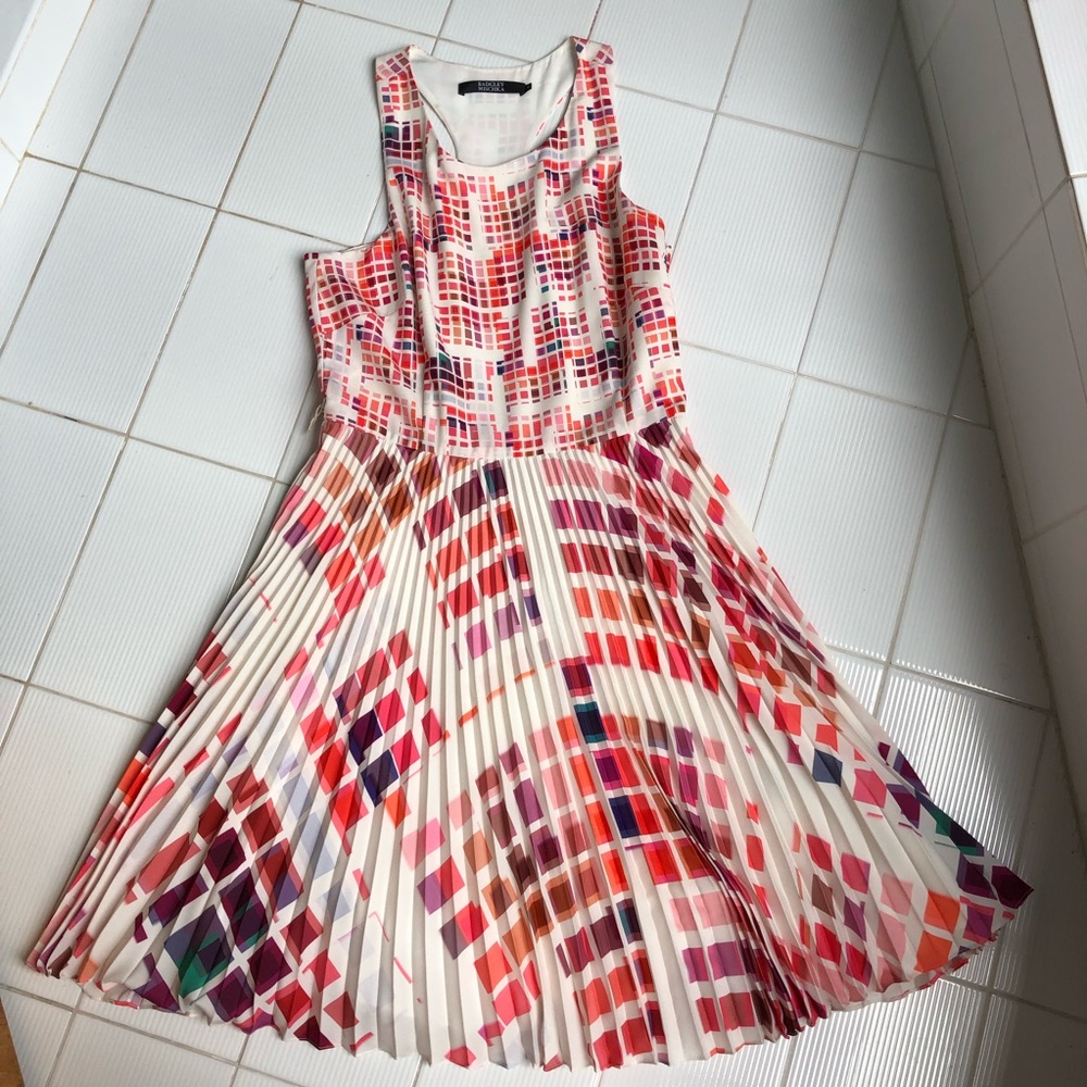 Badgley Mischka, multi-color on ivory dress,size 8